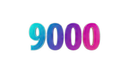3D Shiny 3D Number 9000 with Colorful Gradient on transparent background