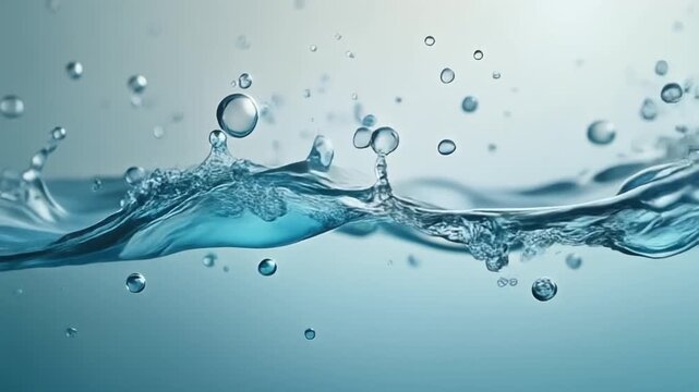 Artistic fluid motion video of a wave-like water splash forming elegant curves, air bubbles 