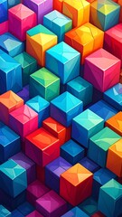 Obraz premium Vibrant 3D rendering of multi-colored cubes, creating an abstract geometric pattern