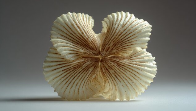 Delicate white folded material with brown lines resembles a flower.