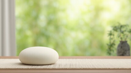 A meditation cushion resting on a tatami mat in a calm zen interior, illuminated by soft natural light. wellbeing guides, coaching resources, designed for mindfulness and personal growth content.