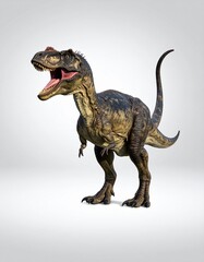 Obraz premium Realistic Tyrannosaurus Rex Dinosaur Model Standing on a White Background, Detailed Render.