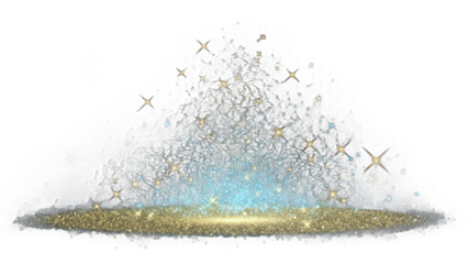 Sparkling Gold and Blue Glitter Particles Exploding Upward on Black Background, Festive Abstract