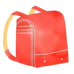 Watercolor style simple illustration of a red school bag, entrance ceremony/elementary school student icon