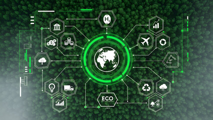 Obraz premium Digital network connecting global concepts with a focus on ecology and sustainability