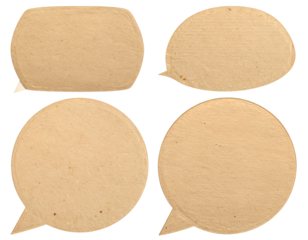 Four blank, beige, vintage speech bubble shapes, on black