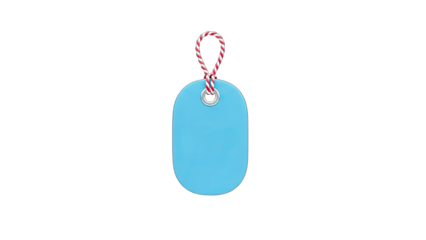 3D Blank blue oval tag with red and white string on transparent background