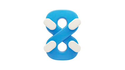 3D Blue number 8 with white accent elements on transparent background