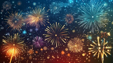 Fototapeta premium Colorful fireworks display against a dark night sky celebration concept