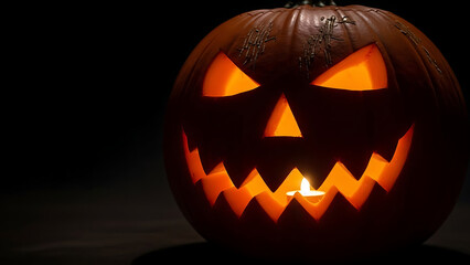 Spooky carved Jack-o'-lantern glowing brightly in the dark, perfect for Halloween decorations and events