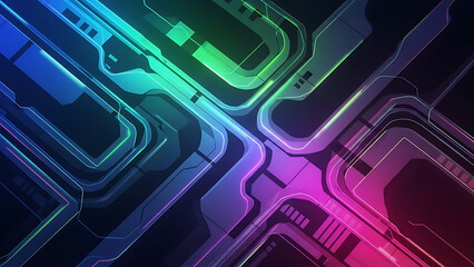 Futuristic glowing circuit board abstract background with vibrant neon gradients, symbolizing digital connectivity