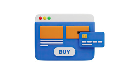3D Online shopping 3D icon with credit card and buy button on transparent background