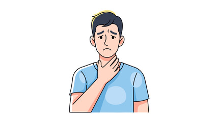 Illustration of a worried young man touching his neck with a concerned
