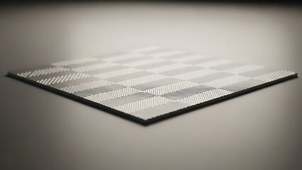Close Up of Modern Metallic Microchip with Geometric Pattern on Smooth Surface