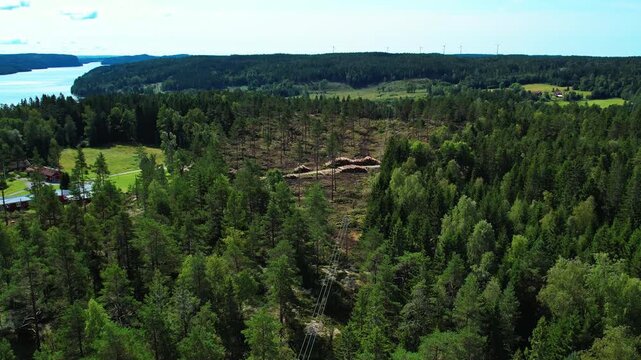 Deforestration scene in Bouhslan, Sweden - Aerial Forward