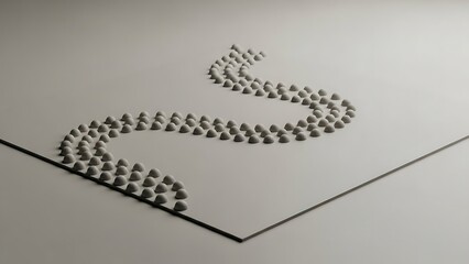 Minimalist Abstract Snake Shape Made of White Spheres on White Surface