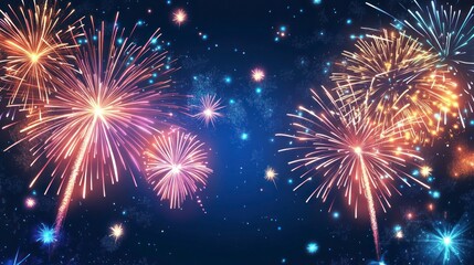 Colorful fireworks display illuminating the night sky with radiant bursts of light