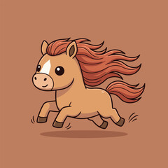 Adorable Cartoon Pony Galloping with Flowing Mane and Tail.