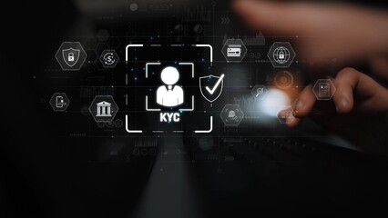 Digital KYC verification with biometric scan, ID authentication, and financial security icons representing identity verification, secure onboarding, fraud prevention, and compliance Marrow
