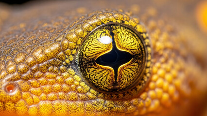 Macro Close-up of a Gecko's Eye with Golden Skin Texture