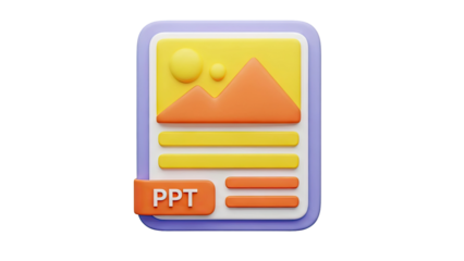 3D PPT file icon with abstract landscape and text on transparent background