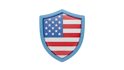 3D USA flag shield on transparent background