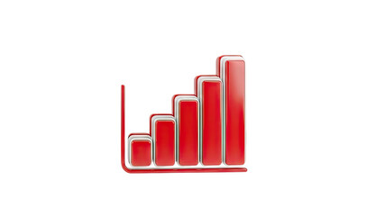 3D Red 3D bar graph showing upward trend on transparent background