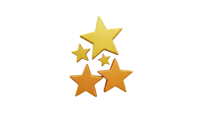 3D Group of Golden Stars on a Transparent Background