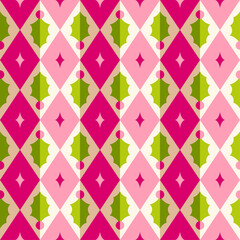 Geometric holly berry with rhombus pattern design for christmas and new year holidays background.