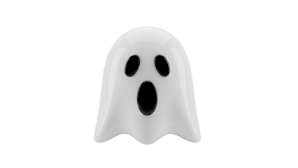 3D Cute cartoon ghost with black eyes and open mouth on transparent background