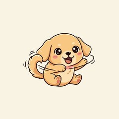Fototapeta premium Adorable Cartoon Puppy Waving Paw with Joyful Expression.