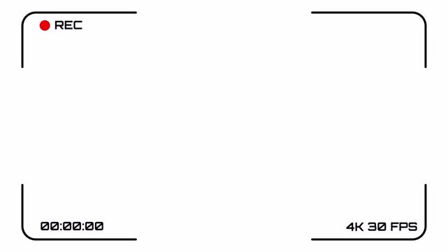 Minimal Video Camera Recording Screen Overlay Interface, REC Indicator, 4K Footage Frame, and Alpha Channel