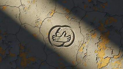 Cracked Paint Wall with Faint Handshake Symbol in Circle on Surface