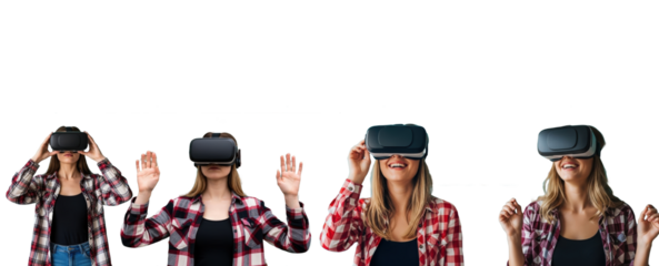 Woman Using VR Headset on White Background – JPEG Set