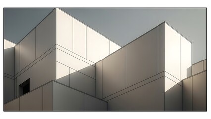 Modern Minimalist Building Exterior with Geometric Design and Soft Shadows