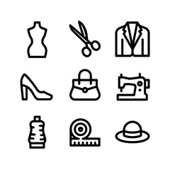 Fashion design elements dress form scissors suit shoes bag and accessories