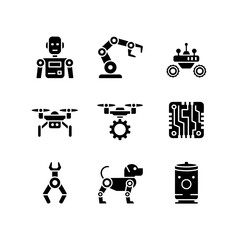 Collection of robotic icons industrial arms drones and animal inspired designs