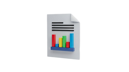 3D Report with Bar Chart and Text on transparent background