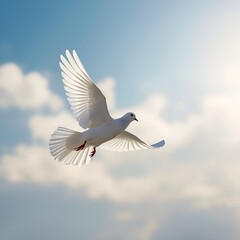 white dove flying in blue sky