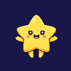 Fototapeta premium Cute Cartoon Star Character with Sparkling Eyes and Rosy Cheeks.