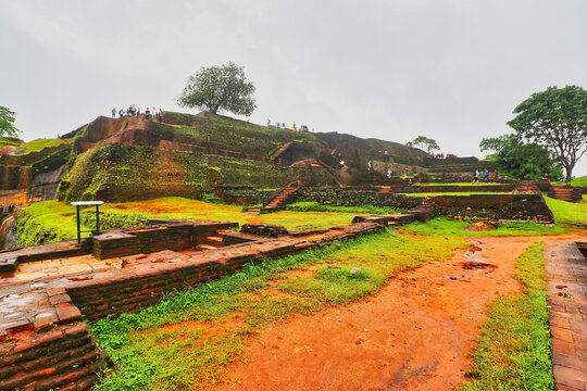 The foundation superstructure of the citadel and outlying building remnants at Sigiriya,The Lion Rock,Palace of King Kashyapa,5th century CE,Central Provinces,Sri Lanka