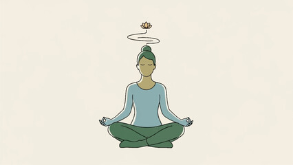 A serene illustration of a person meditating peacefully with a calm fly hovering above their head