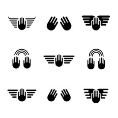 Fototapeta premium Set of stylized hands with wings and rainbow elements
