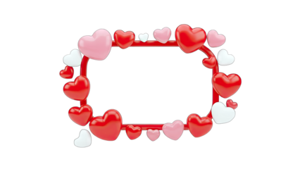 3D Red and pink hearts frame with copy space on transparent background