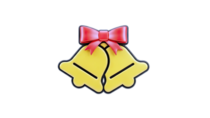 3D Christmas Bells with Red Bow on transparent background