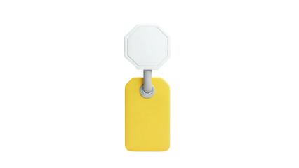3D Yellow Luggage Tag and White Hexagonal Identifier on transparent background