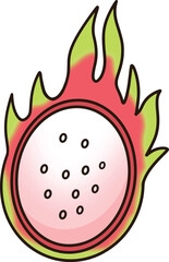 A cartoon of a dragon fruit cut in half.