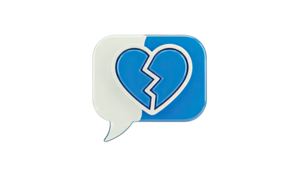 3D Broken Heart Chat Bubble Icon on transparent background