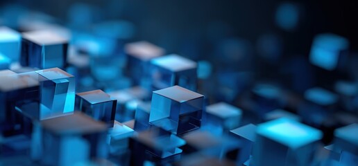 Blue Glowing Cubes Futuristic Tech Background.  Ideal for tech branding, data visualization designs, software presentations, or modern digital-themed visuals.