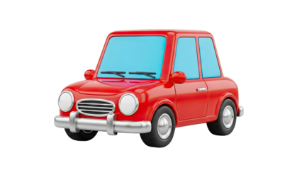 3D Cartoon Red Car Illustration on transparent background